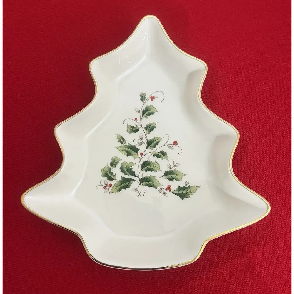 Home for the Holidays  Tree Candy Dish Ivory w/ Gold‎  Christmas Tree Shape 2003
